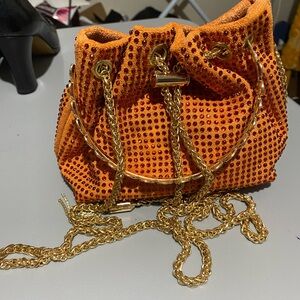 Orange Sequin Bag with Gold Chain